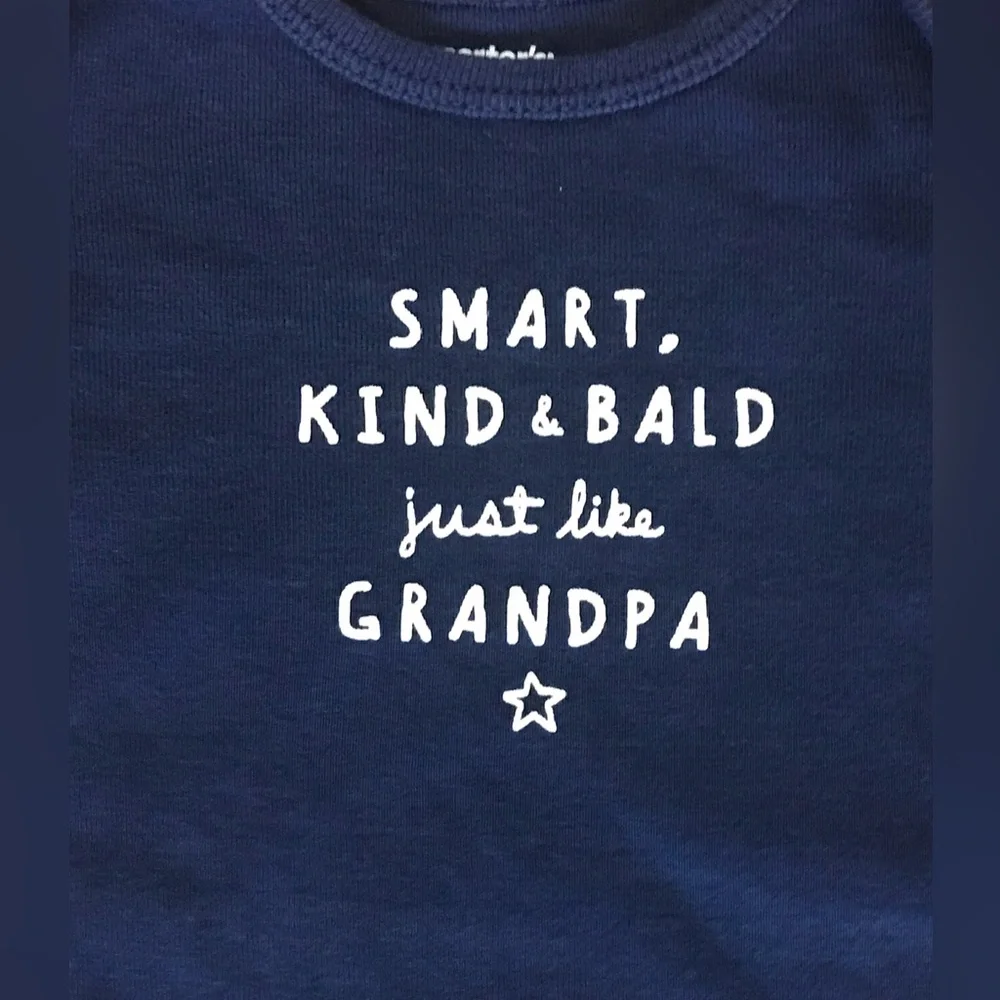 Carter’s Navy Blue Onesie  Smart Kind Bald just like Grandpa  Size 3 - 6 Months